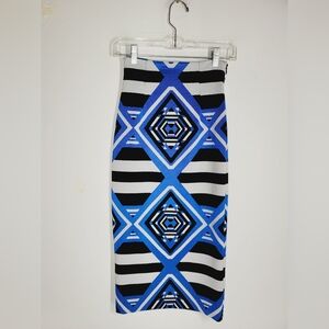 Mara Hoffman Geometric Blue and Black Pencil Skirt, Size XS